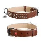 Нашийник для собак шкіряний WAUDOG Soft з QR паспортом, металеві прикраси, Ш 35 мм, Дл 57-71 см
