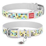 Нашийник WAUDOG Design з малюнком "Мозаїка", преміум шкіра, металевий пряжка (ширина 12 мм, довжина 21-29 см), білий
