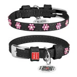 Нашийник для собак шкіряний WAUDOG Glamour з QR паспортом, з клейовими стразами "Квітка", Ш 9 мм, Дл 19-25 см, чорний