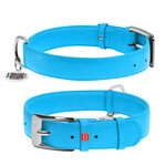 Нашийник для собак шкіряний WAUDOG Glamour з QR паспортом, без прикрас, Ш 35 мм, Дл 46-60 см, блакитний