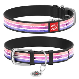 Нашийник WAUDOG Design з малюнком "Акварельні смужки 2", преміум шкіра, металевий пряжка (ширина 12 мм, довжина 19-25 см), чорний