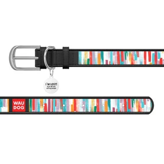 Нашийник WAUDOG Design з малюнком "Яскраві смужки", преміум шкіра, металевий пряжка (ширина 35 мм, довжина 46-60 см), чорний