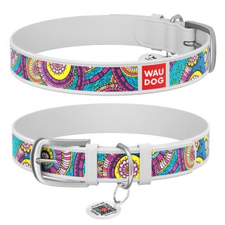 Нашийник WAUDOG Design з малюнком "Казка", преміум шкіра, металевий пряжка (ширина 12 мм, довжина 21-29 см), білий