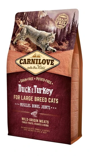 Сухий корм для дорослих котів великих порід Carnilove Cat Duck &amp; Turkey Large Breed 2 кг (8595602512768)