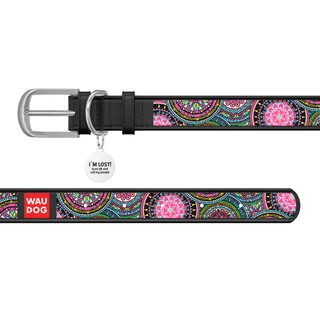 Нашийник WAUDOG Design з малюнком "Мандали", преміум шкіра, металевий пряжка (ширина 12 мм, довжина 19-25 см), чорний