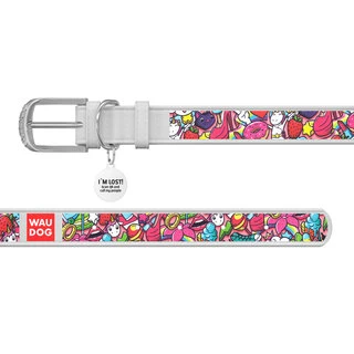 Нашийник WAUDOG Design з малюнком "Фантазія", преміум шкіра, металевий пряжка (ширина 20 мм, довжина 30-39 см), білий