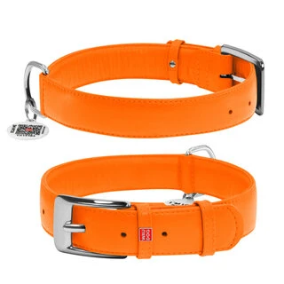 Нашийник для собак шкіряний WAUDOG Glamour з QR паспортом, без прикрас, Ш 35 мм, Дл 46-60 см, оранжевий