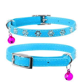 Нашийник "WAUDOG GLAMOUR" з резинкою, клейовими стразами "Квітка" для котів (ширина 9мм, довжина 22-30см), блакитний