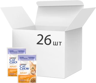 Упаковка влажного корма для взрослых кошек Purina Cat Chow Adult с ягненком и зеленой фасолью 85 г x 26 шт