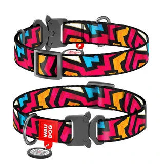 Ошейник для собак нейлоновый WAUDOG Nylon c QR паспортом, рисунок "Граффити", металлическая пряжка-фастекс, Ш 15 мм, Дл 23-35 см