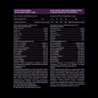 Сухий корм для собак середніх порід Savory зі свіжим м'ясом індички та ягняти 12 кг