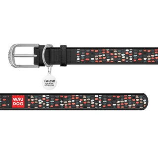 Нашийник WAUDOG Design з малюнком "Смішні точки", преміум шкіра, металевий пряжка (ширина 15 мм, довжина 27-36 см), чорний