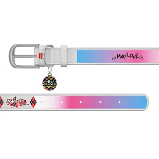 Ошейник для собак кожаный WAUDOG Design с QR паспортом, рисунок "Харли Квинн", Ш 12 мм, Дл 18-24 см, белый