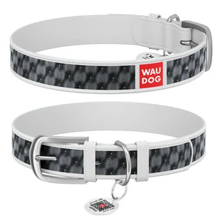 Нашийник WAUDOG Design з малюнком "Капітоне", преміум шкіра, металевий пряжка (ширина 25 мм, довжина 38-49 см), білий