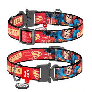 Ошейник для собак нейлоновый WAUDOG Nylon c QR паспортом, рисунок "Супергерой", металлическая пряжка-фастекс, Ш 25 мм, Дл 31-49 см