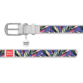 Нашийник WAUDOG Design з малюнком "Листя", преміум шкіра, металевий пряжка (ширина 12 мм, довжина 21-29 см), білий