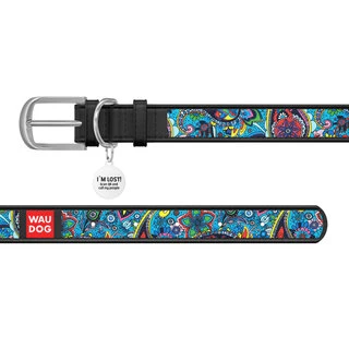 Нашийник WAUDOG Design з малюнком "Лазурь", преміум шкіра, металевий пряжка (ширина 20 мм, довжина 30-39 см), чорний