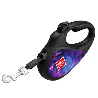 Поводок-рулетка для собак WAUDOG R-leash, рисунок "NASA21", M, до 25 кг, 5 м, светоотражающая лента, черный