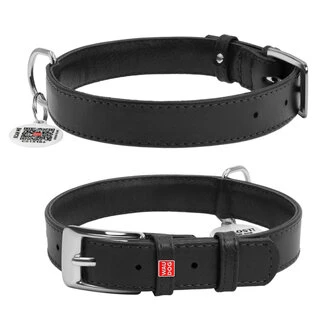 Ошейник для собак кожаный WAUDOG Glamour с QR паспортом, без украшений, Ш 20 мм, Дл 30-39 см, черный