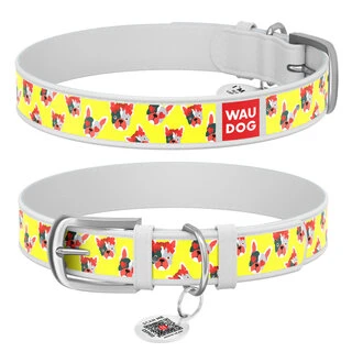 Нашийник WAUDOG Design з малюнком "Француз", преміум шкіра, металевий пряжка (ширина 20 мм, довжина 30-39 см), білий