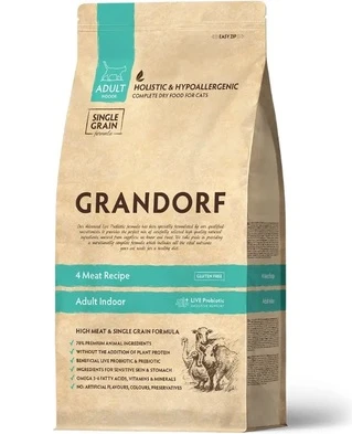 Сухой корм Грандорф Grandorf 4 Meat &amp;amp; Brown Rice adult indoor для кошек 4 вида мяса с бурым рисом 2 кг