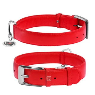 Ошейник для собак кожаный WAUDOG Glamour с QR паспортом, без украшений, Ш 35 мм, Дл 46-60 см, красный