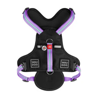 Шлея для собак безопасная WAUDOG Nylon c QR паспортом, металлическая пряжка-фастекс, S, Ш 20 мм, А 35-60 см, В 55-65 см, фиолетовый