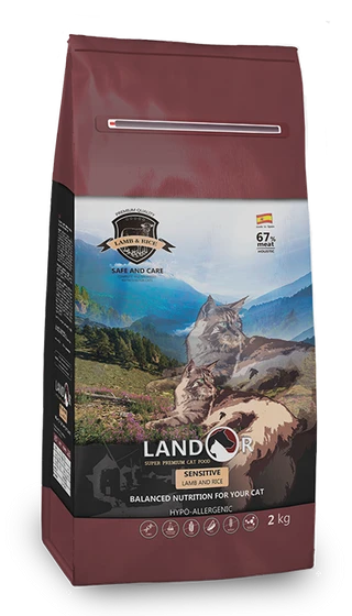 Сухий корм Landor (Ландор) для дорослих котів з чутливим травленням ягня з рисом 10кг