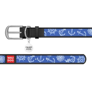 Нашийник WAUDOG Design з малюнком "Морська фантазія", преміум шкіра, металевий пряжка (ширина 12 мм, довжина 21-29 см), чорний