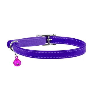 Нашийник для котів шкіряний WAUDOG Glamour з QR паспортом, без прикрас, Ш 9 мм, Дл 22-30 см, фіолетовий
