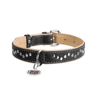 Нашийник для собак шкіряний WAUDOG Soft з QR паспортом, металеві прикраси, Ш 25 мм, Дл 38-49 см