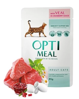 Влажний корм Optimeal для взрослых кошек со вкусом телятины в клюквенном соусе 85 г (НФ-00000150)