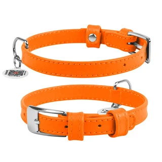Нашийник для собак шкіряний WAUDOG Glamour з QR паспортом, без прикрас, Ш 15 мм, Дл 27-36 см, оранжевий