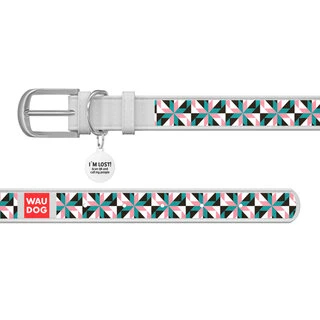 Нашийник WAUDOG Design з малюнком "Сніжні квіти", преміум шкіра, металевий пряжка (ширина 15 мм, довжина 27-36 см), білий