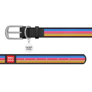 Нашийник WAUDOG Design з малюнком "Лінії 1", преміум шкіра, металевий пряжка (ширина 15 мм, довжина 27-36 см), чорний