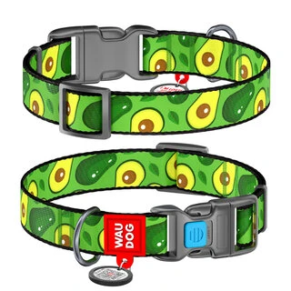 Нашийник для собак нейлоновий WAUDOG Nylon з QR паспортом, малюнок "Авокадо", пластиковий фастекс, Ш 25 мм, Дл 31-49 см