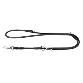 Поводок-перестежка для собак шкіряний WAUDOG Soft, круглий, Д 10 мм, Дл 183 см, чорний