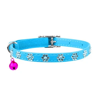 Нашийник "WAUDOG GLAMOUR" з резинкою, клейовими стразами "Квітка" для котів (ширина 9мм, довжина 22-30см), блакитний