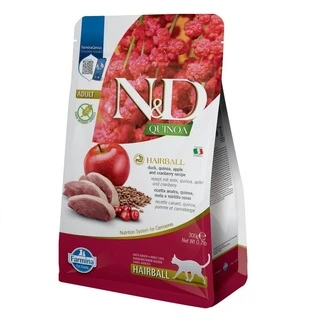 Фармина сухой корм для кошек N&amp;amp;D QUINOA HAIRBALL ADULT для выведения шерстяных комков с уткой, яблоком и клюквой 300 г