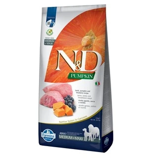 Фармина сухой корм для собак N&amp;amp;D GRAIN FREE PUMPKIN LAMB &amp;amp; BLUEBERRY ADULT MEDIUM &amp;amp; MAXI с ягненком, тыквой и черникой, 12 кг