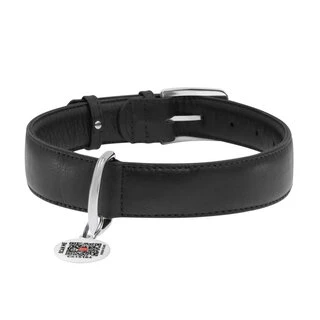 Ошейник для собак кожаный WAUDOG Glamour с QR паспортом, без украшений, Ш 35 мм, Дл 46-60 см, черный