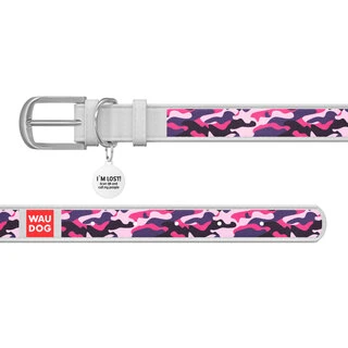 Нашийник WAUDOG Design з малюнком "Рожевий камо", преміум шкіра, металевий пряжка (ширина 12 мм, довжина 19-25 см), білий