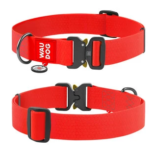Ошейник для собак водостойкий WAUDOG Waterproof c QR-паспортом, металлическая пряжка-фастекс, Ш 40 мм, Дл 43-70 см, красный