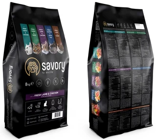 Сухой корм для кастрированных котов Savory со свежим мясом ягненка и курицы 8 кг