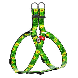 Шлея для собак анатомическая WAUDOG Nylon c QR паспортом, рисунок "Авокадо", пластиковый фастекс, Ш 15 мм, Дл 40-55 см