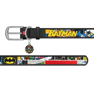 Нашийник для собак шкіряний WAUDOG Design з QR паспортом, малюнок "Бетмен1", Ш 15 мм, Дл 26-35 см, чорний