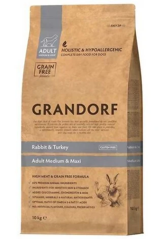 Сухой корм для взрослых собак средних и крупных пород Grandorf RABBIT &amp;amp; TURKEY ADULT кролик с индейкой, 10 кг