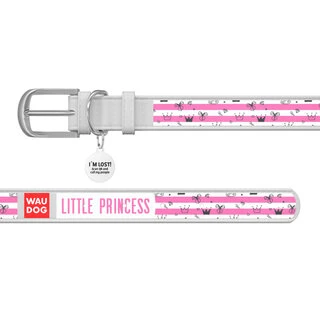 Нашийник WAUDOG Design з малюнком "Принцеса", преміум шкіра, металевий пряжка (ширина 12 мм, довжина 19-25 см), білий