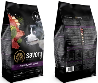 Сухий корм для собак середніх порід Savory зі свіжим м'ясом індички та ягняти 3 кг