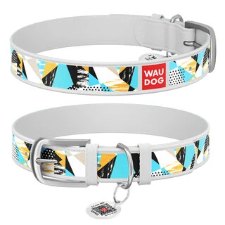 Нашийник WAUDOG Design з малюнком "Абстракція", преміум шкіра, металевий пряжка (ширина 35 мм, довжина 46-60 см), білий